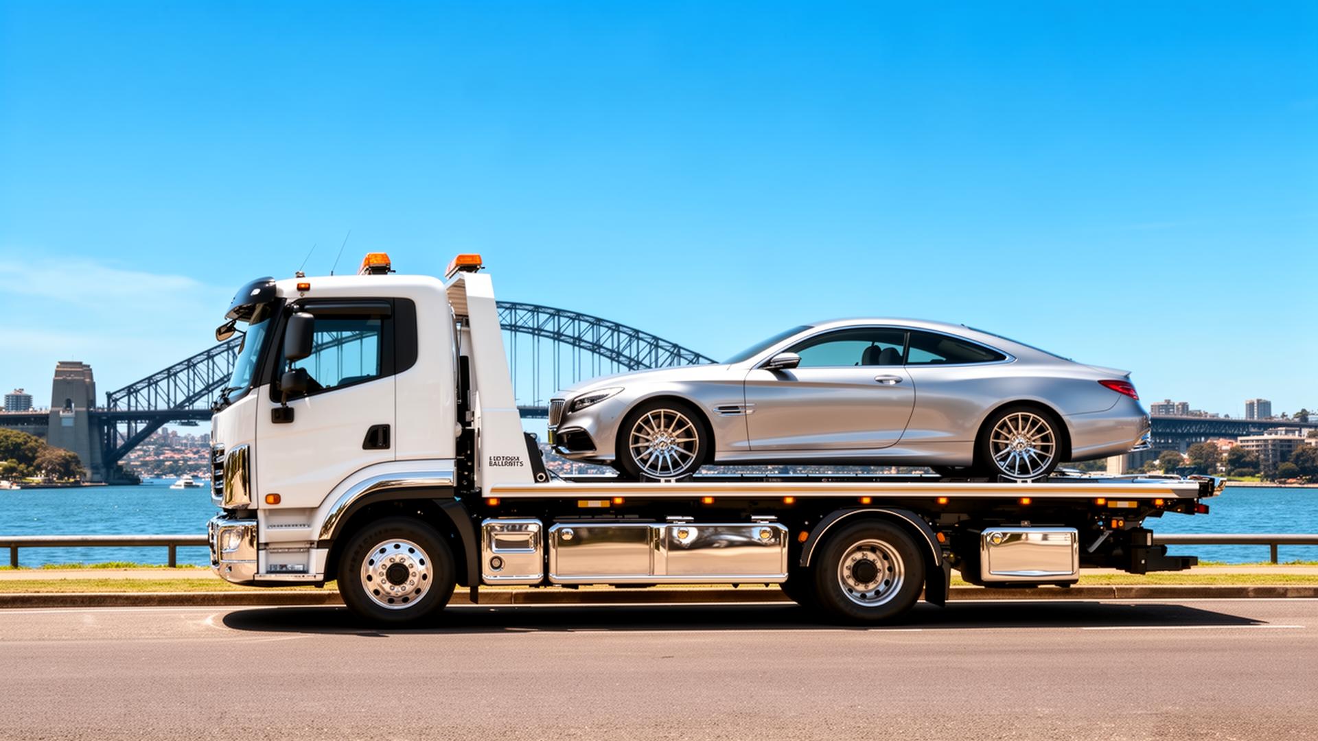 Blue Sky Towing tow truck on a Sydney road